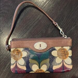 Fossil Brown Floral Wristlet Clutch